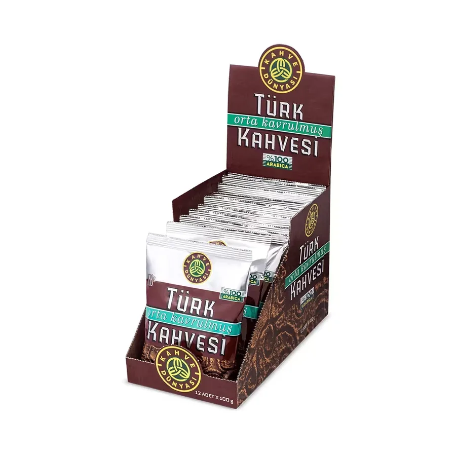Kahve Dünyası counter display of 100 g Turkish coffee packs
